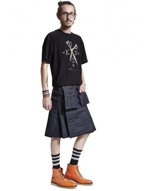 Unique Style Denim Kilt With Front Pockets
